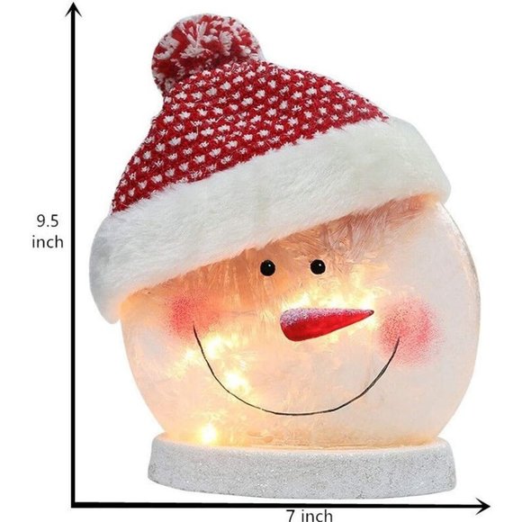 Christmas Snowman Electric Light Glass Lamp with Santa Claus Hat Holiday Décor - Picture 7 of 11